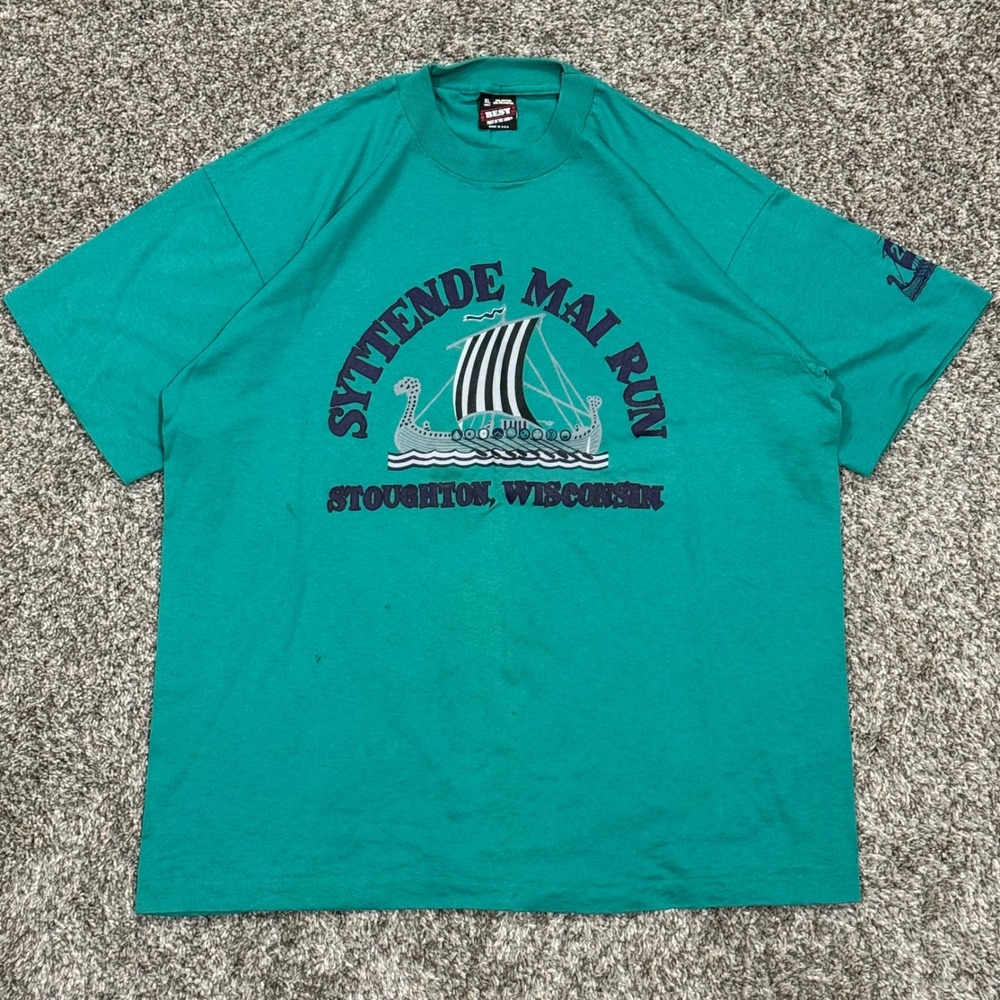 Vintage 90s Syttende Mai Run Stoughton WI Viking T-Shirt Mens XL FOTL Best